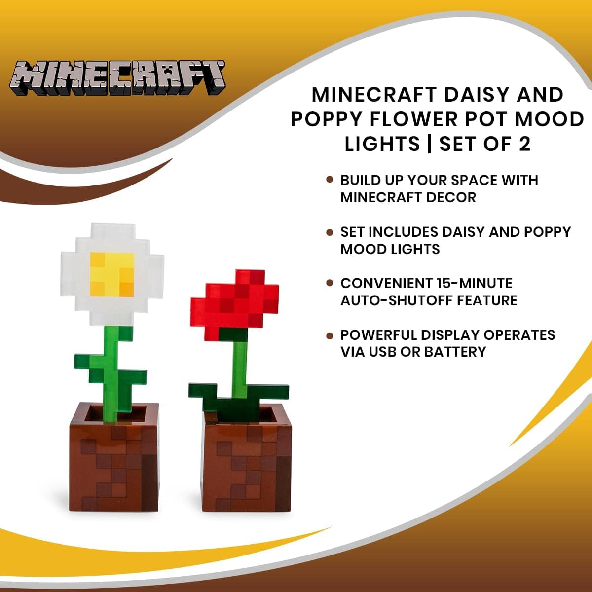 Maceta Minecraft – Flores en bloque y luz ambiental