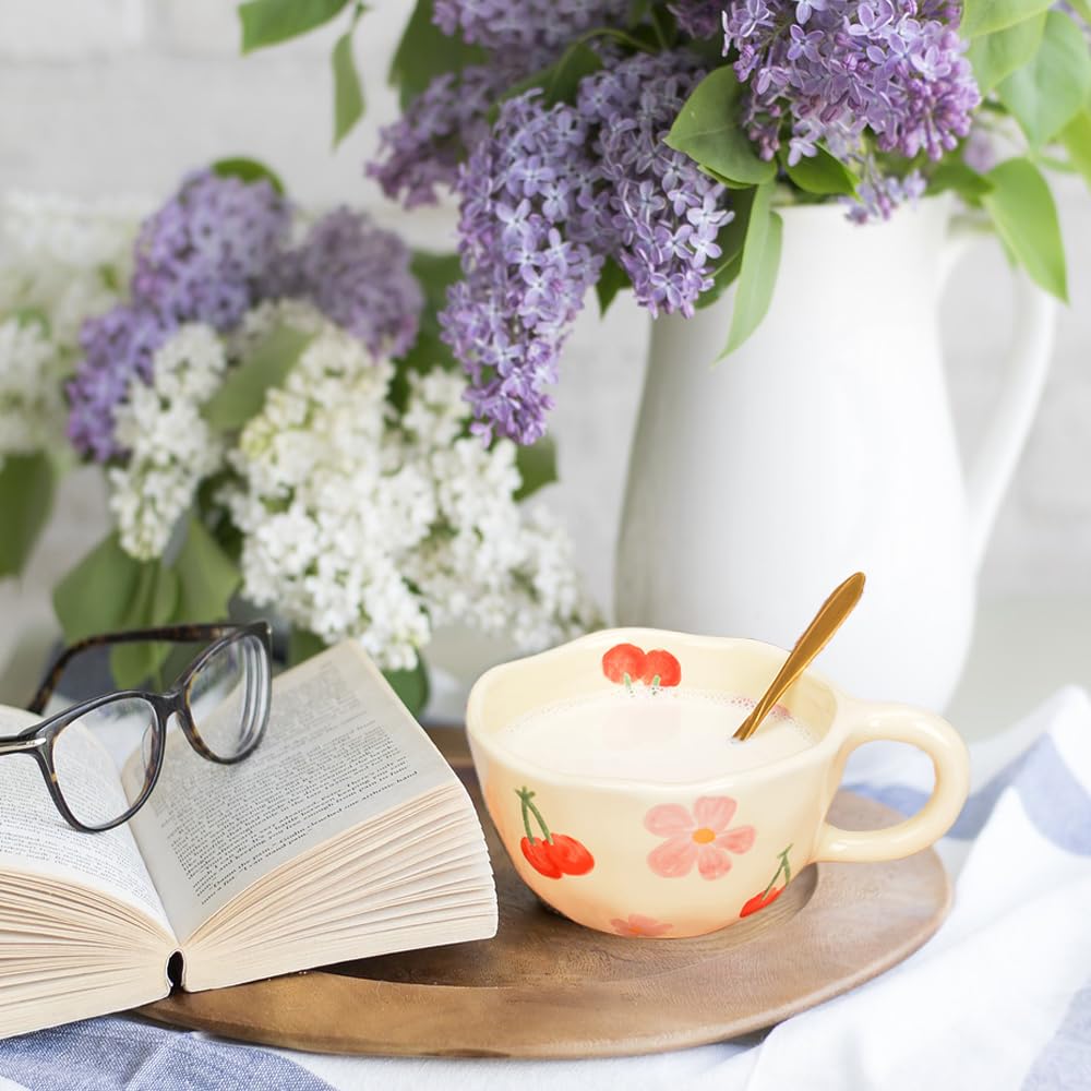 Taza con flores y cerezas – Acompañada de cucharilla floral