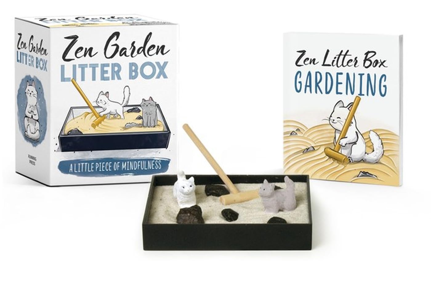 Jardín zen con gato – Arena, paz y humor