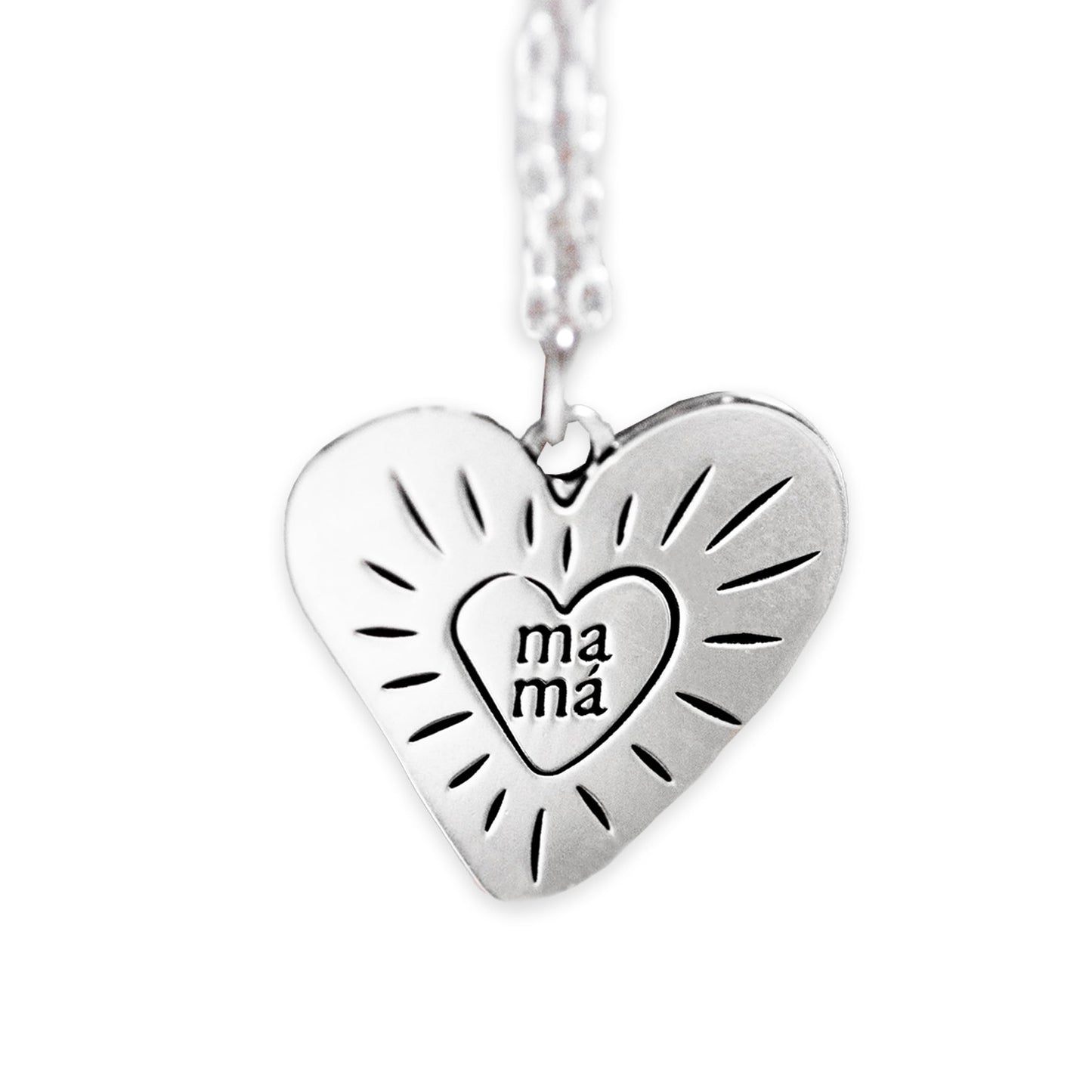 Collar mamá – Plata con corazón y mensaje grabado