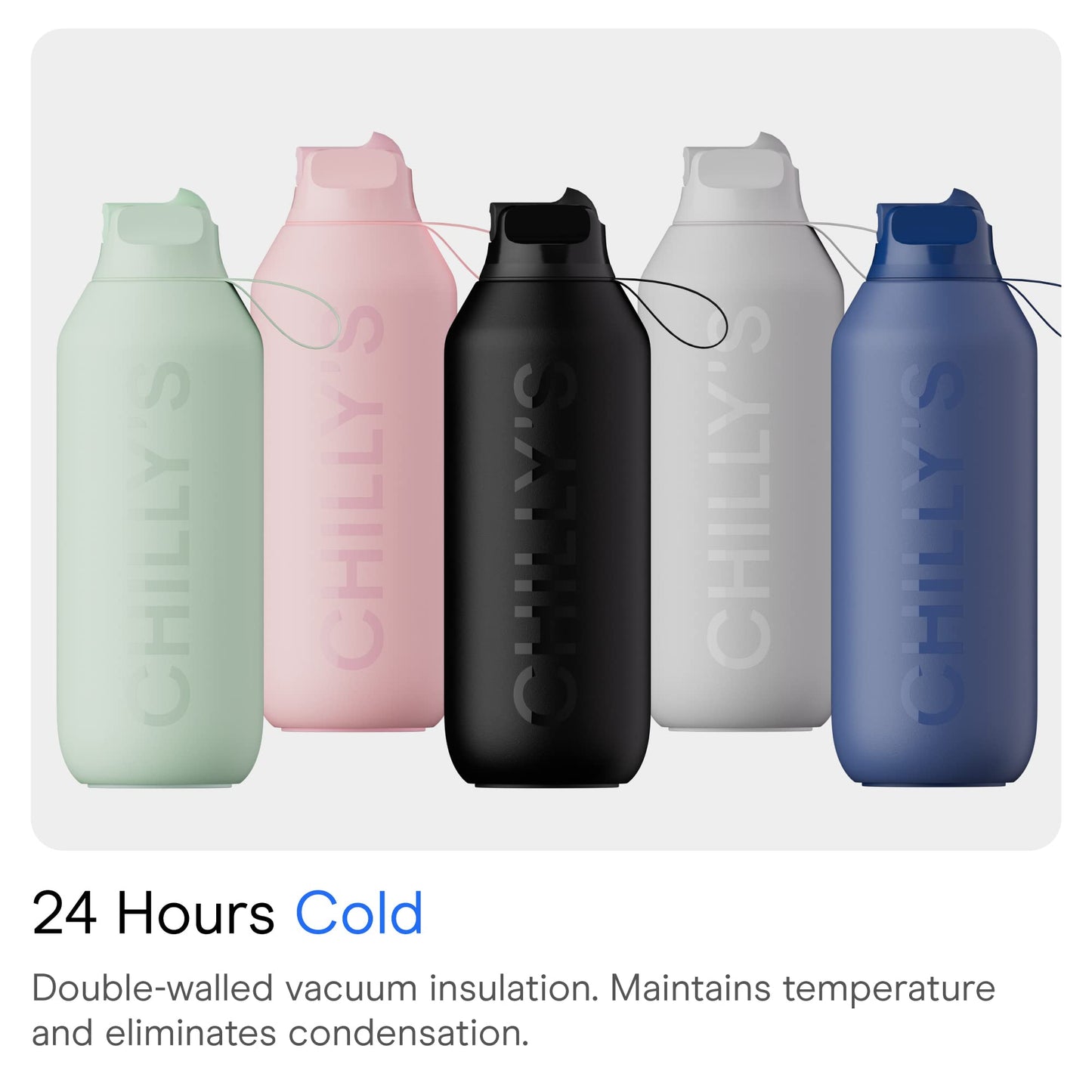 Chilly's Serie 2 Flip Botella con tapa deportiva, pajita telescópica y anillo de transporte de nailon - Tapa abre fácil, cepillo de limpieza para pajita incluido - 500ml - Whale Blue
