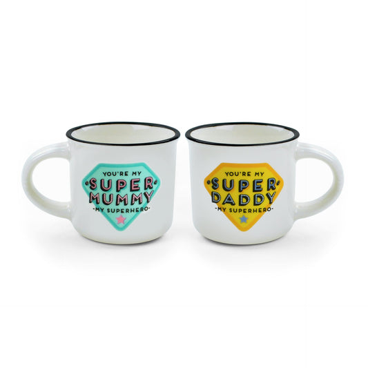 Set espresso Super Mummy & Super Daddy – Para papás y mamás con capa invisible