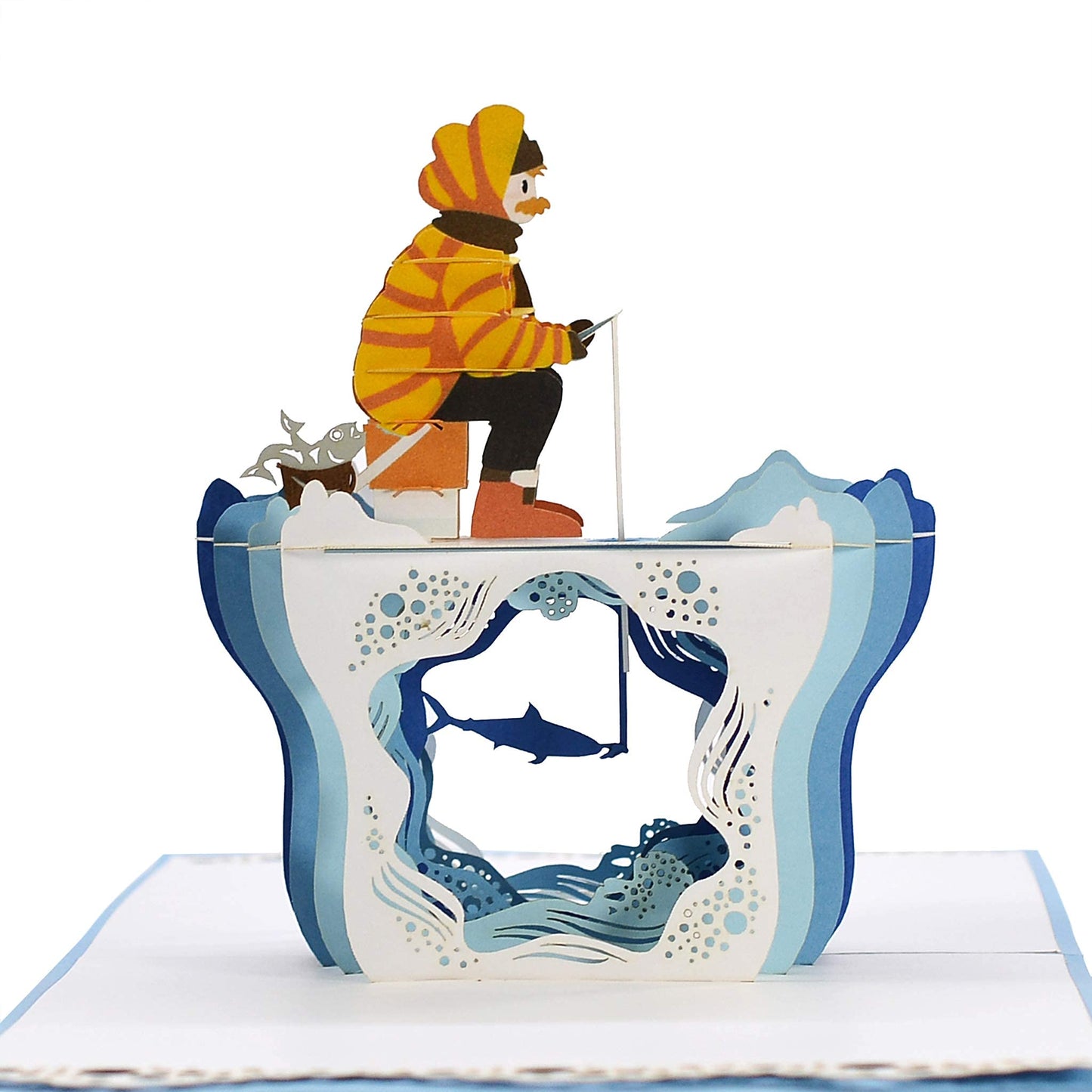 Tarjeta pescador 3D – Amor paciente con caña en mano