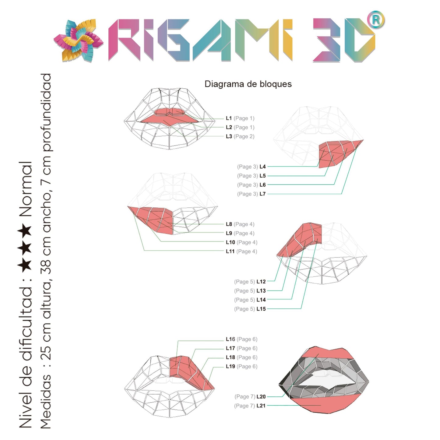 Beso de papel – Origami 3D de labios rojos