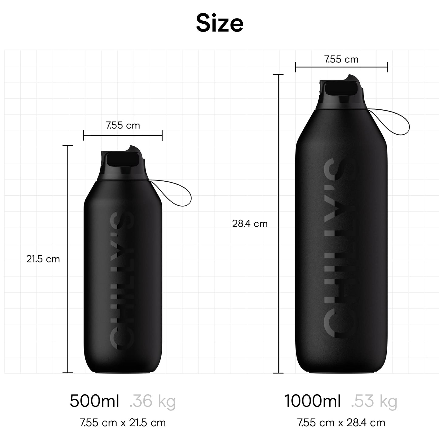 Chilly's Serie 2 Flip Botella con tapa deportiva, pajita telescópica y anillo de transporte de nailon - Tapa abre fácil, cepillo de limpieza para pajita incluido - 500ml - Whale Blue