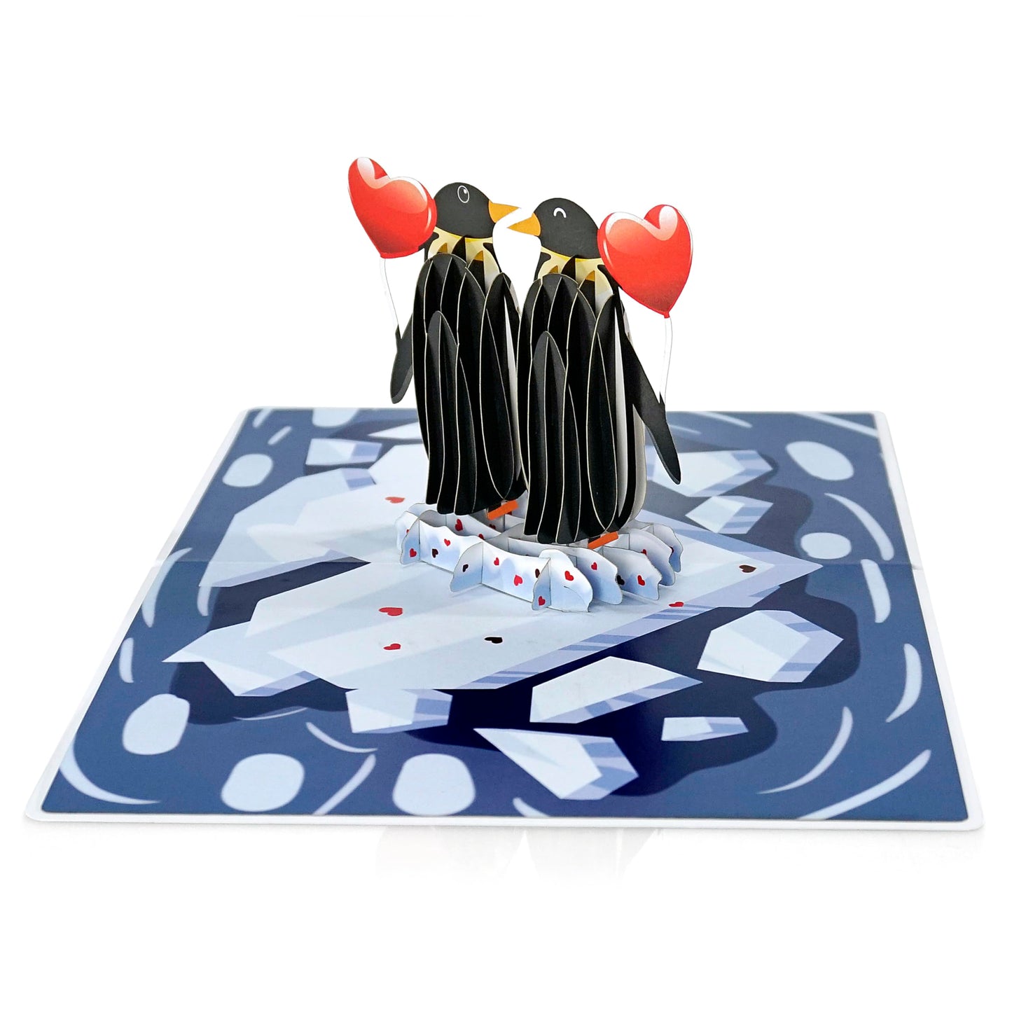 Tarjeta pingüinos 3D – Juntos, incluso en el hielo