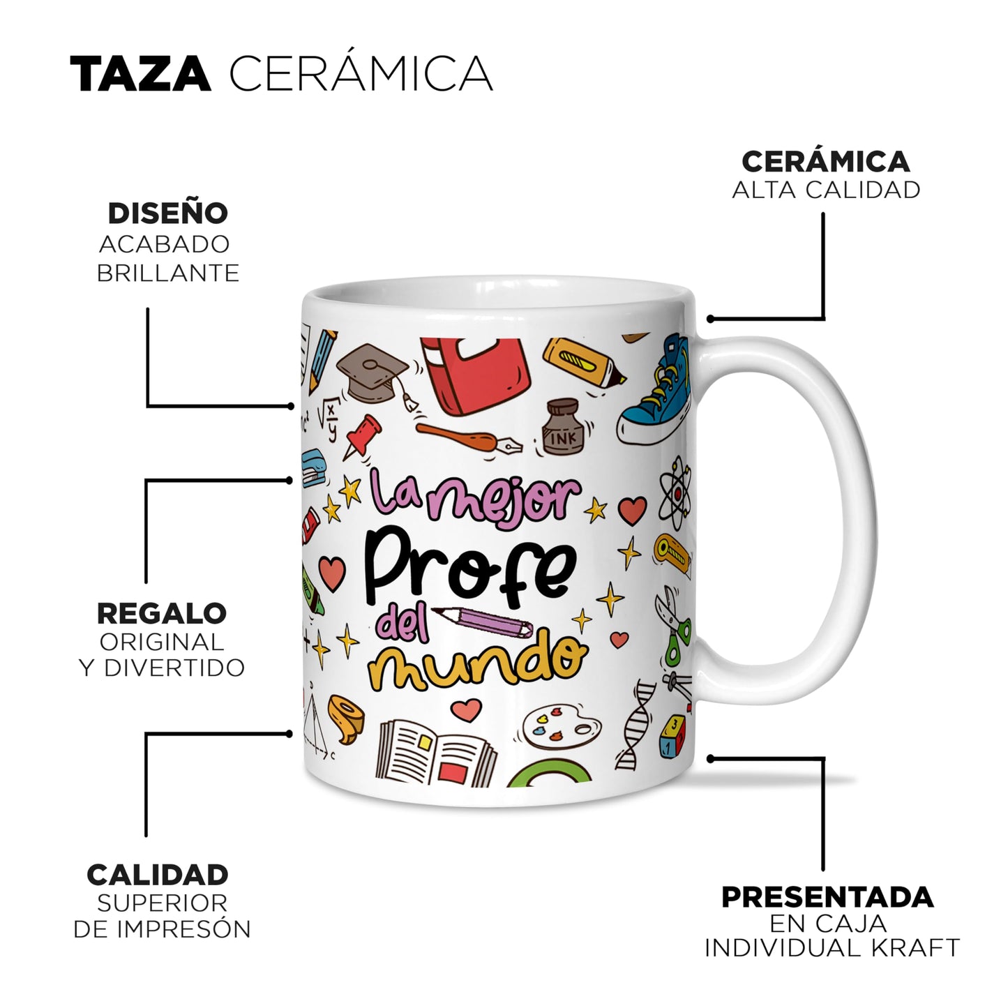 Taza “La mejor profe del mundo” – Café con cariño para tu maestra favorita