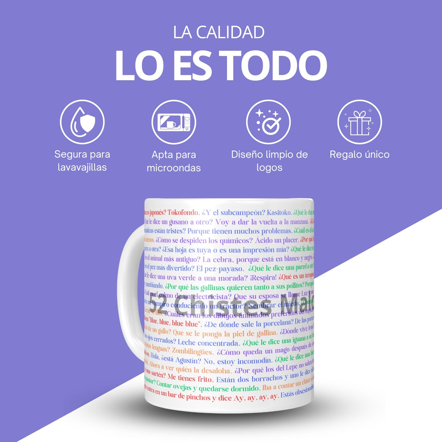 Taza 52 chistes malos – humor absurdo para empezar el día