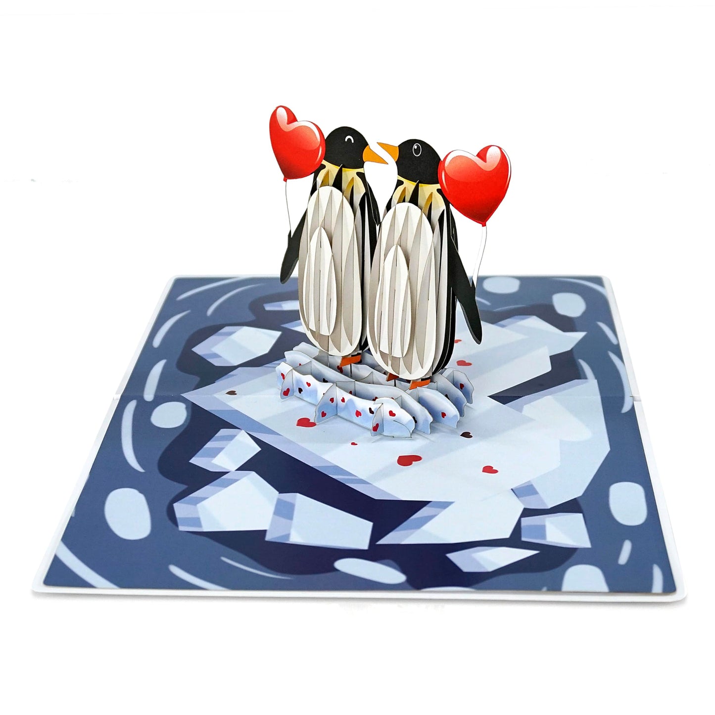 Tarjeta pingüinos 3D – Juntos, incluso en el hielo