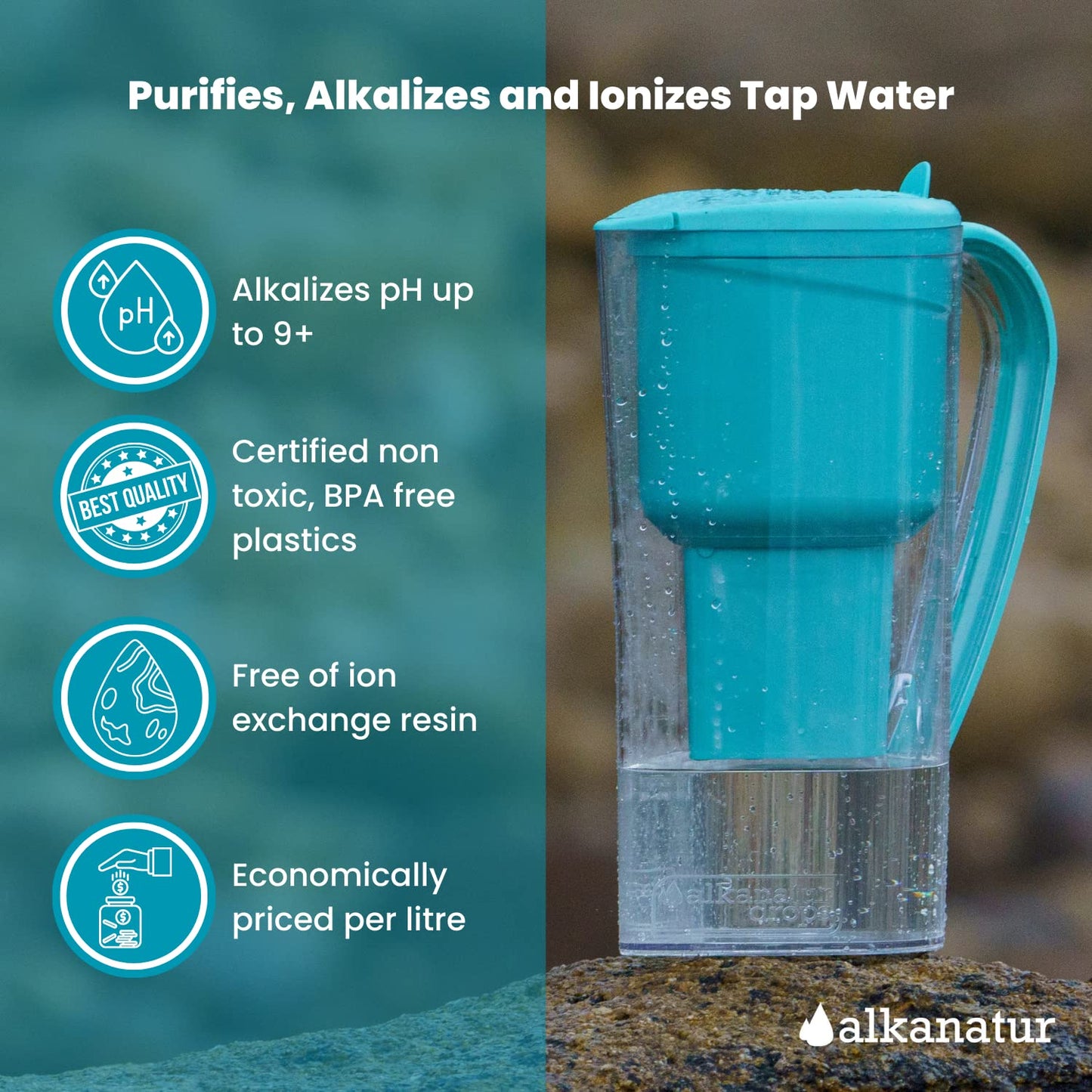 Jarra Alkanatur – Agua purificada que sube el pH