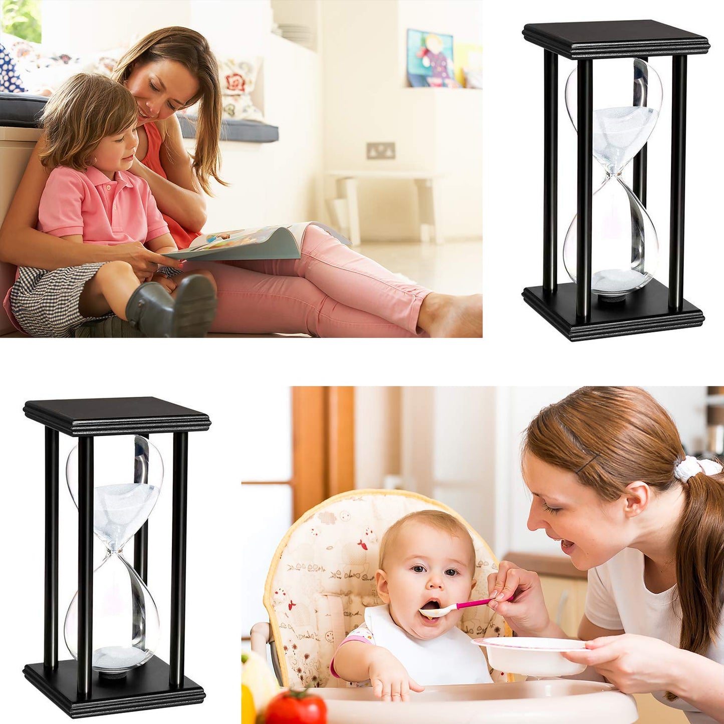 Reloj de arena decorativo – 30 minutos de calma en cristal y madera