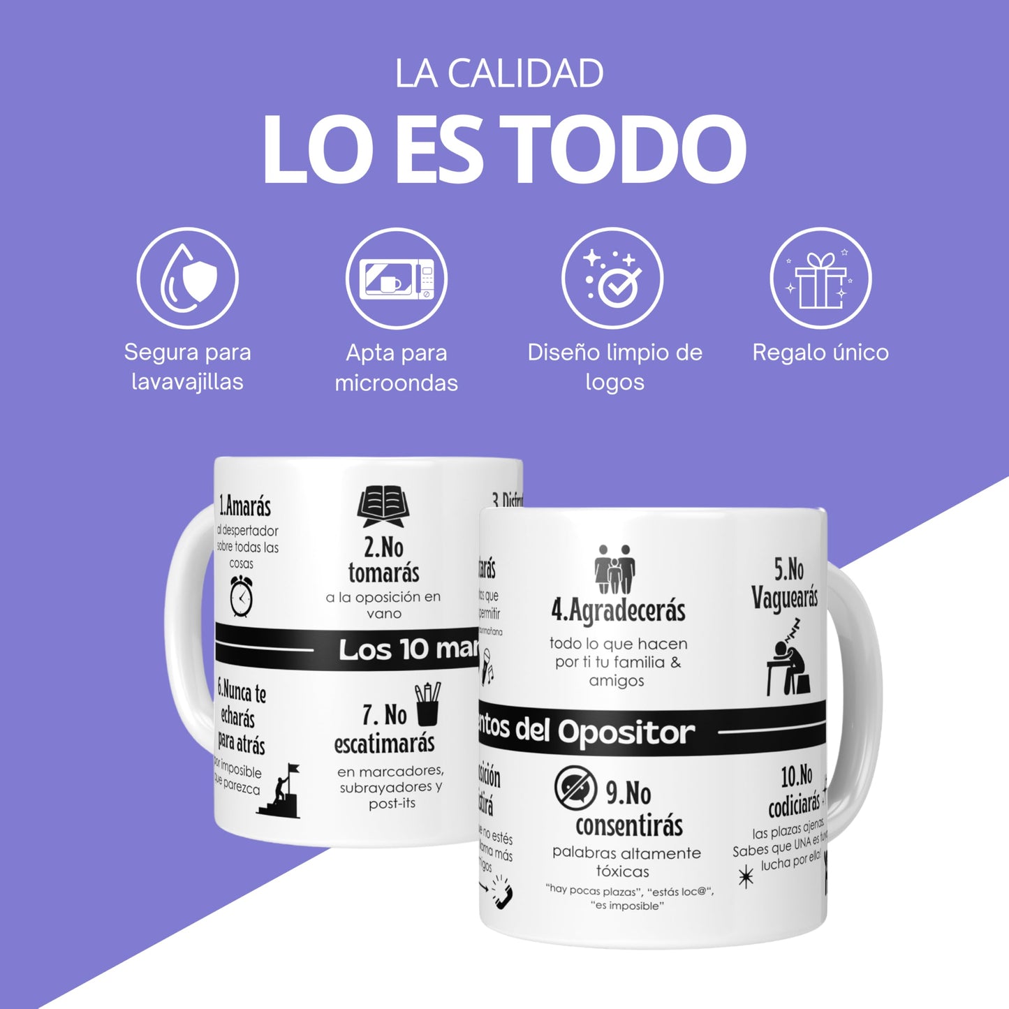 Taza “Mandamientos del Opositor” – Café sagrado para estudiar con fe
