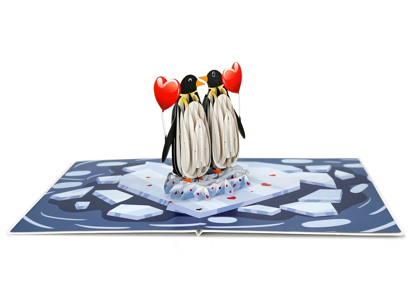 Tarjeta pingüinos 3D – Juntos, incluso en el hielo