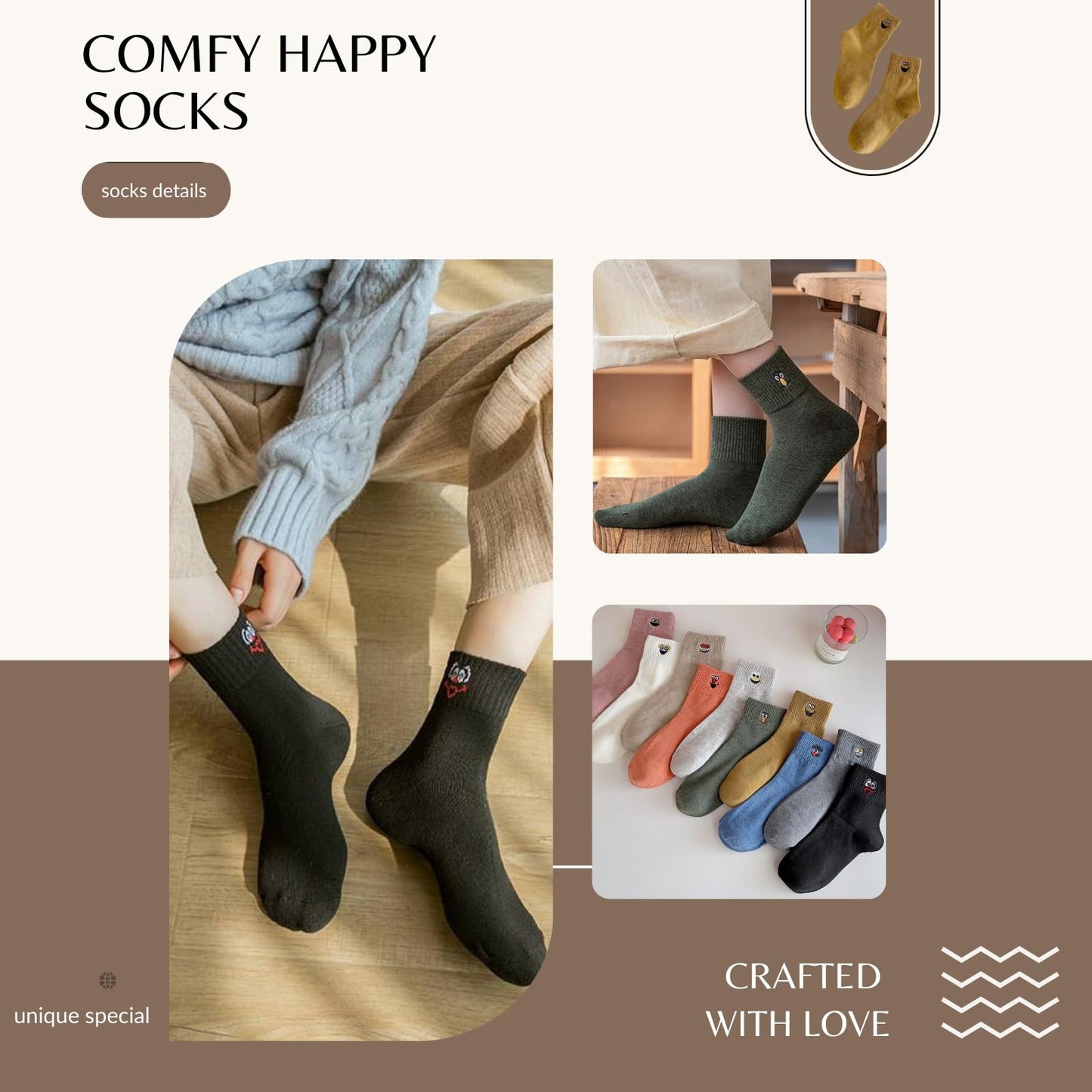 Calcetines con caras bordadas – Ríete con cada paso