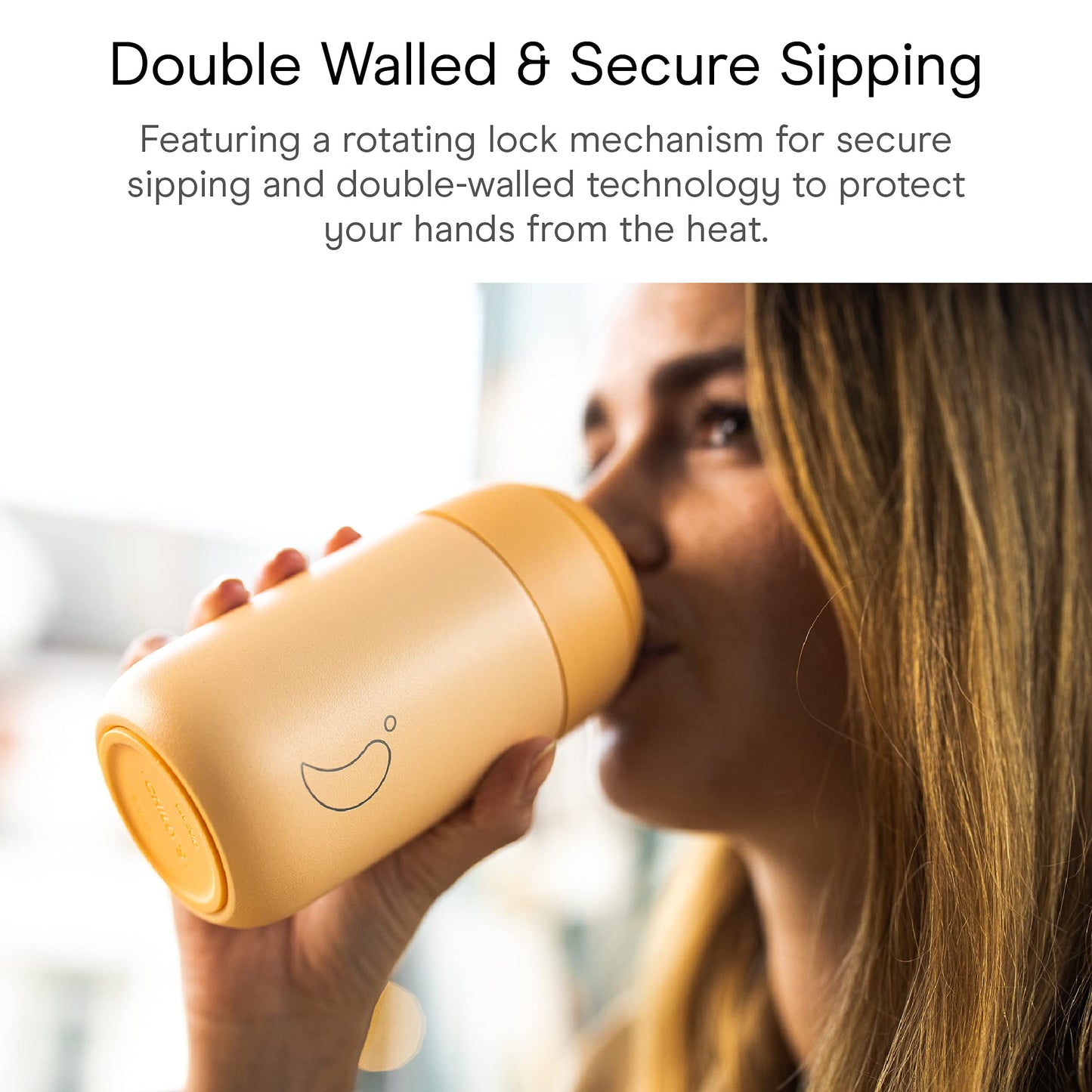 Chilly's Serie 2 Taza de Cafe Termica - Taza de Doble Pared con Tapa - Acero Inoxidable sin BPA - Pollen Yellow, 340ml