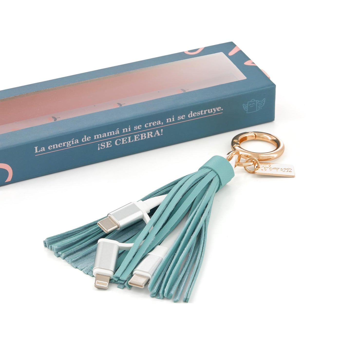 Mr.Wonderful - Llavero con cables para cargar el móvil para madres a tope de energía - Regalo Día de la Madre - Llavero con formato de "pompón", con flecos