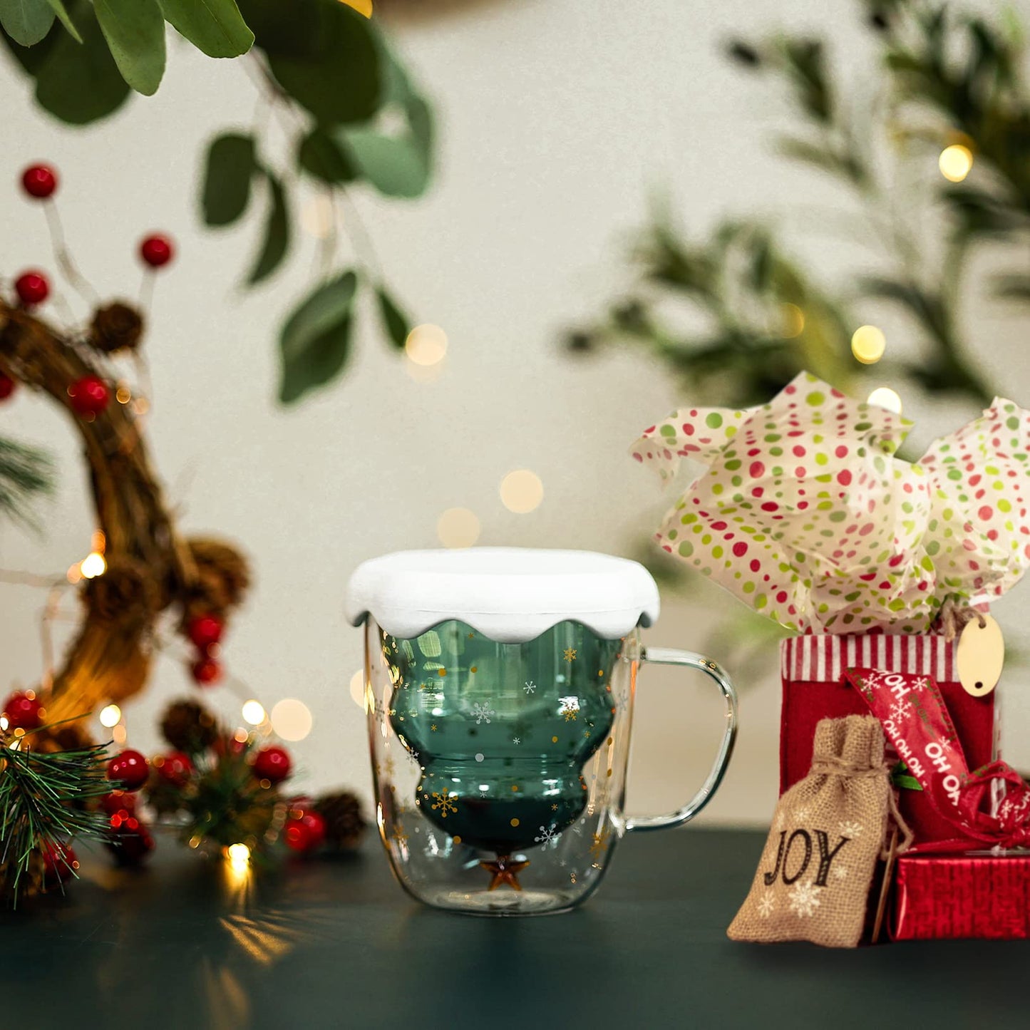 Tazas árbol de navidad – Diseño navideño con tapa incluida