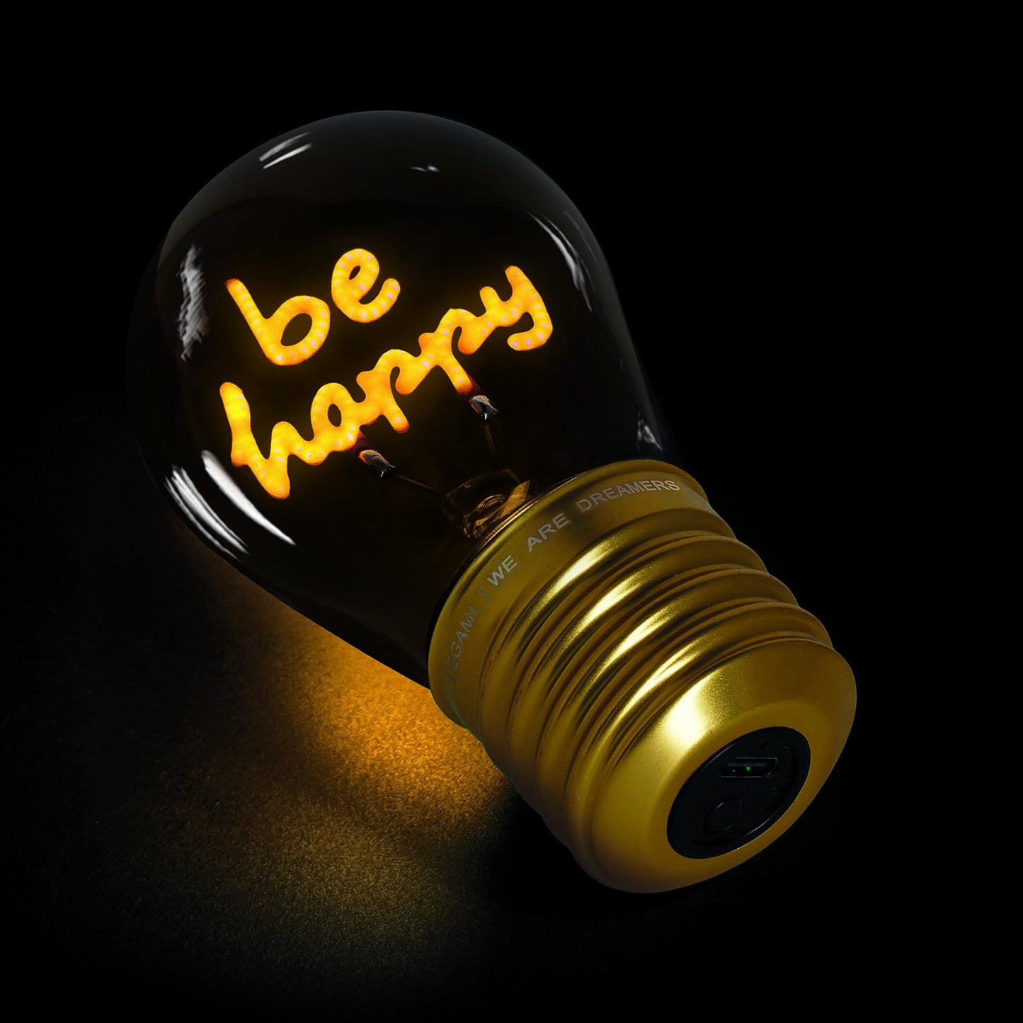 Lámpara bombilla “Be Happy” – Una chispa de alegría en tu rincón favorito