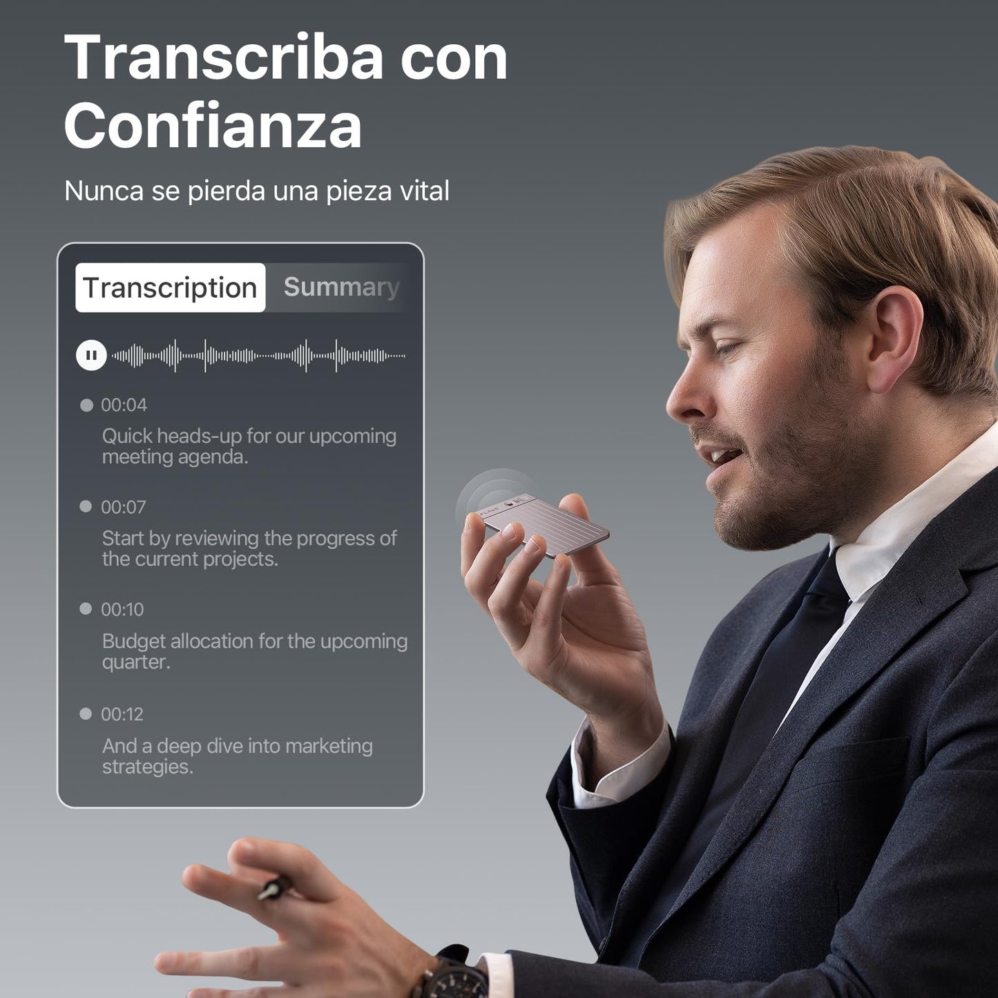 Grabadora inteligente con IA – Transcribe y resume al instante