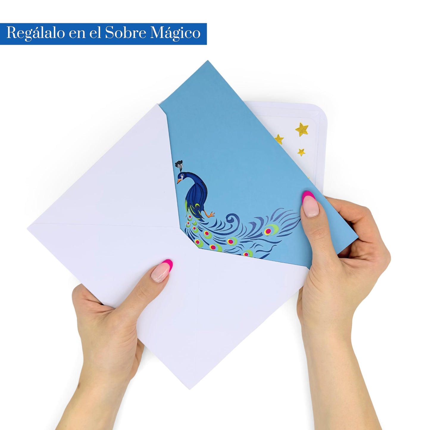 Tarjeta pavo real 3D – Orgullo, plumas y mensaje