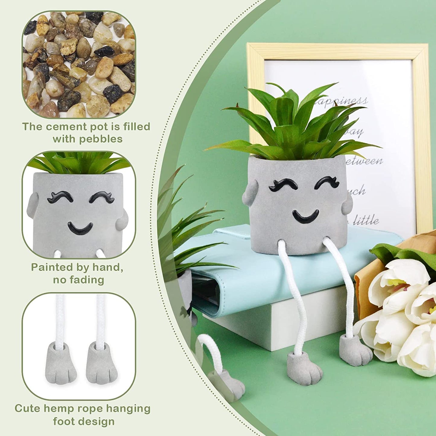 Suculenta artificial con patas colgantes – Verde, cemento y mucha gracia