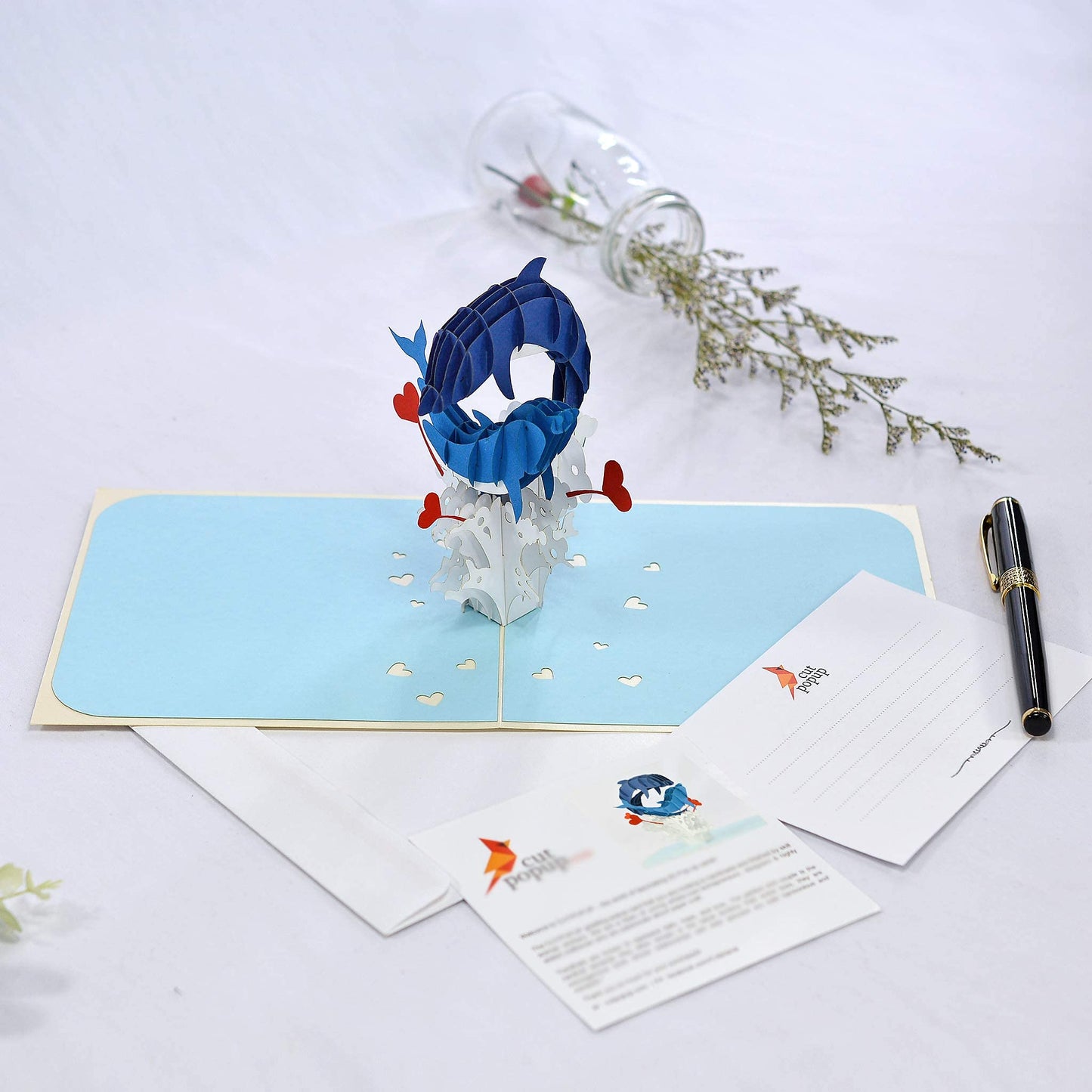 Tarjeta delfines 3D – Saltan juntos por vuestro amor