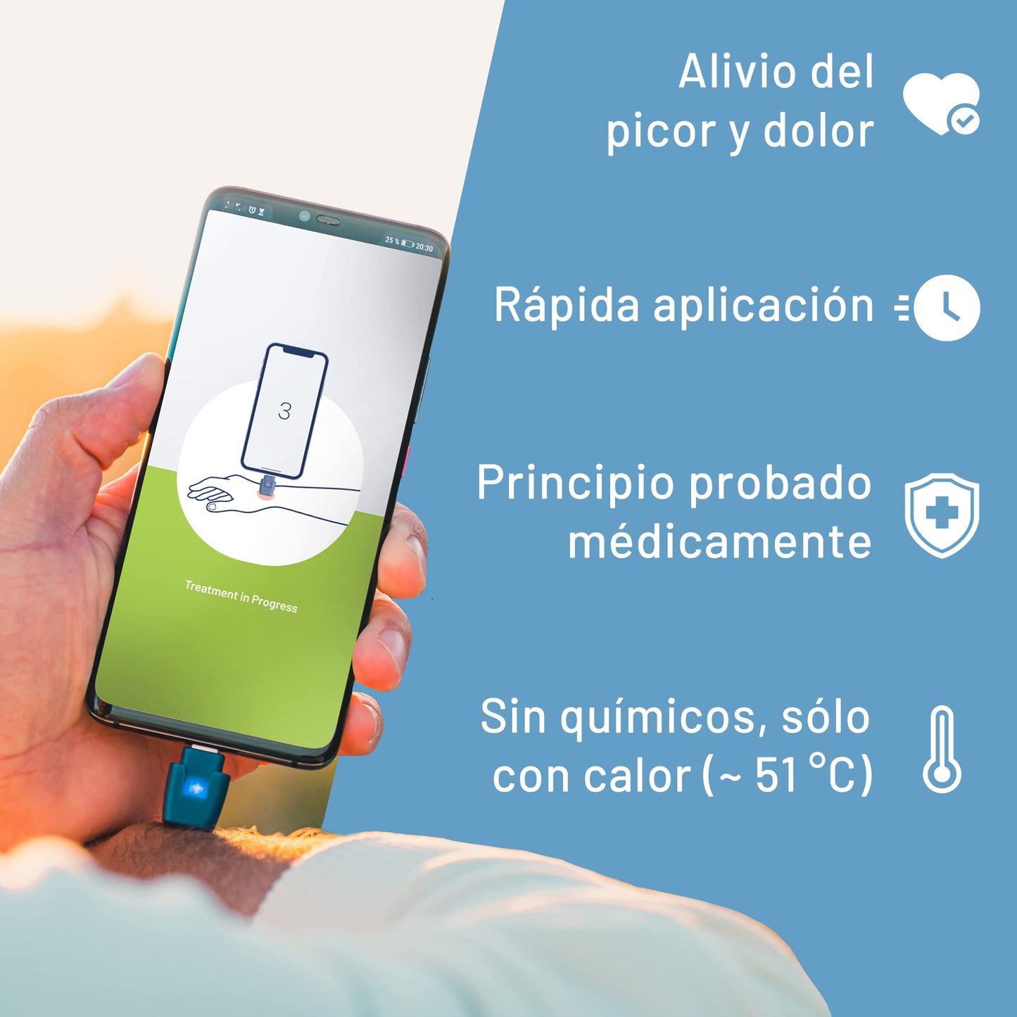 Dispositivo antipicaduras para móvil – Alivia con calor, no con químicos