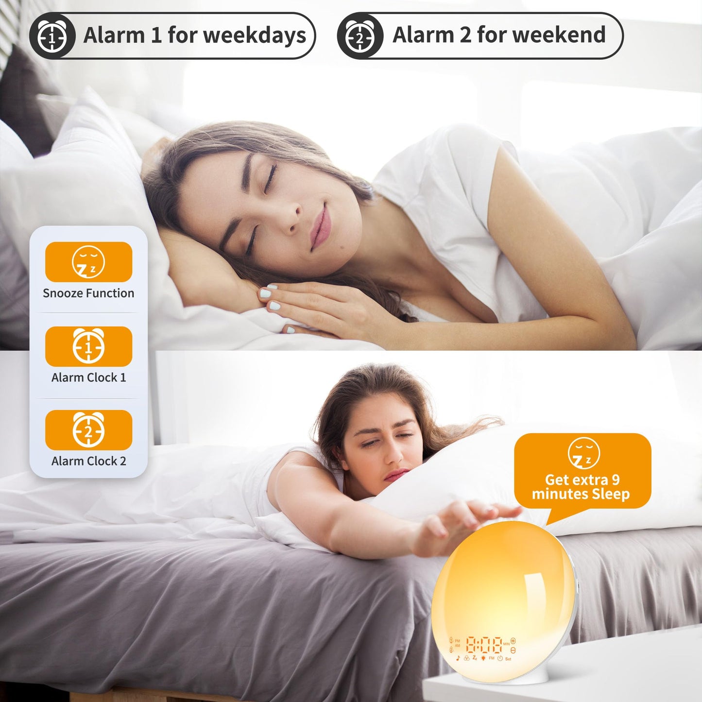 Despertador amanecer LED – Despierta con luz, sonidos y cero estrés