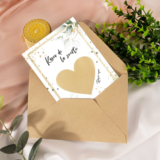 Tarjetas rasca con corazón dorado – Esconde tu mensaje y hazlo brillar