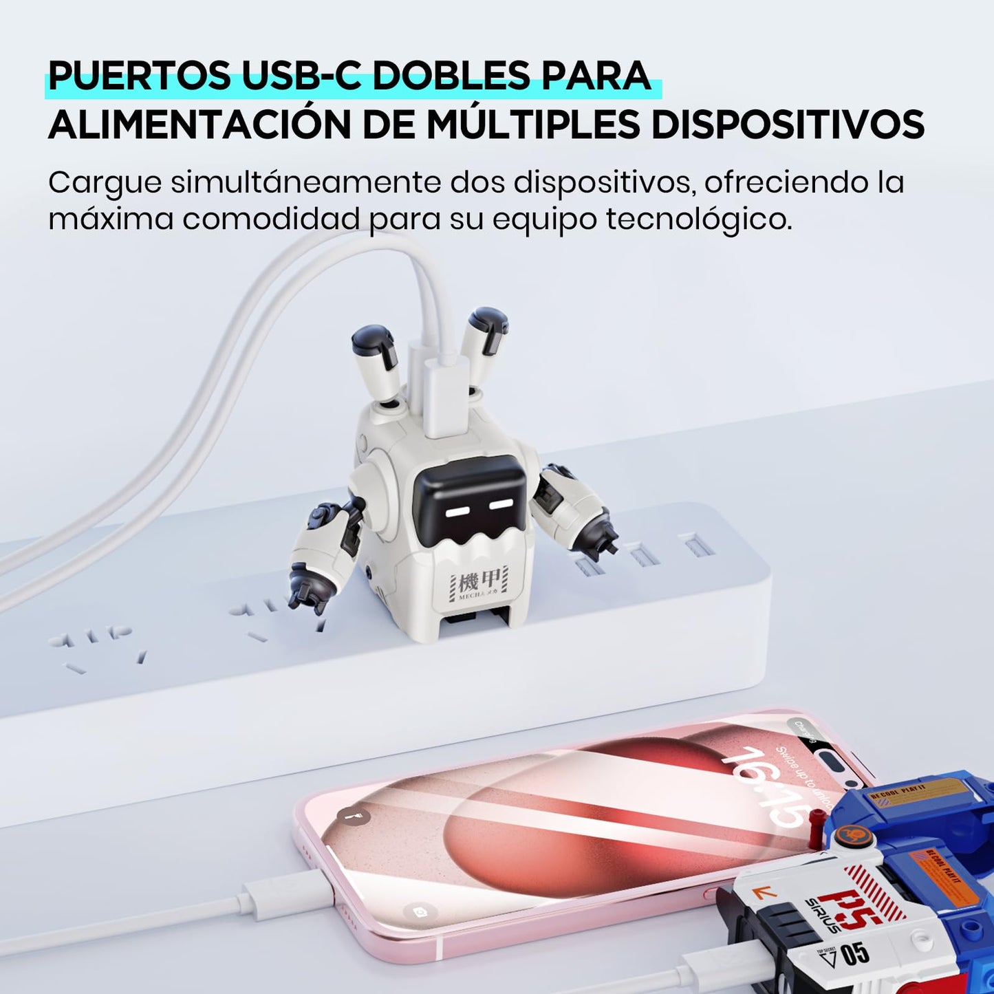 Cargador robot 35W – Enchufa, sonríe y carga dos a la vez