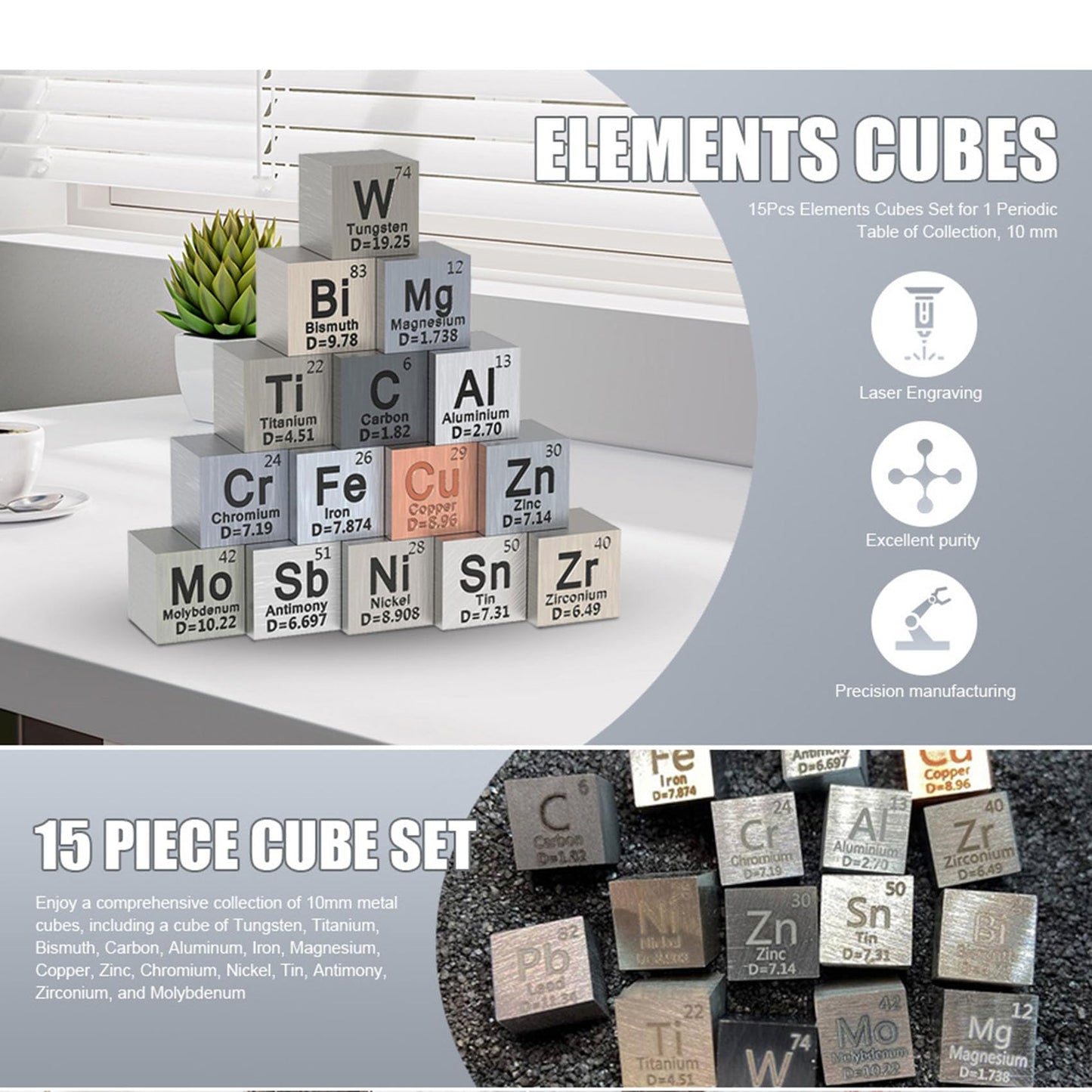 Set de 15 elementos puros – Ciencia comprimida en 10 mm