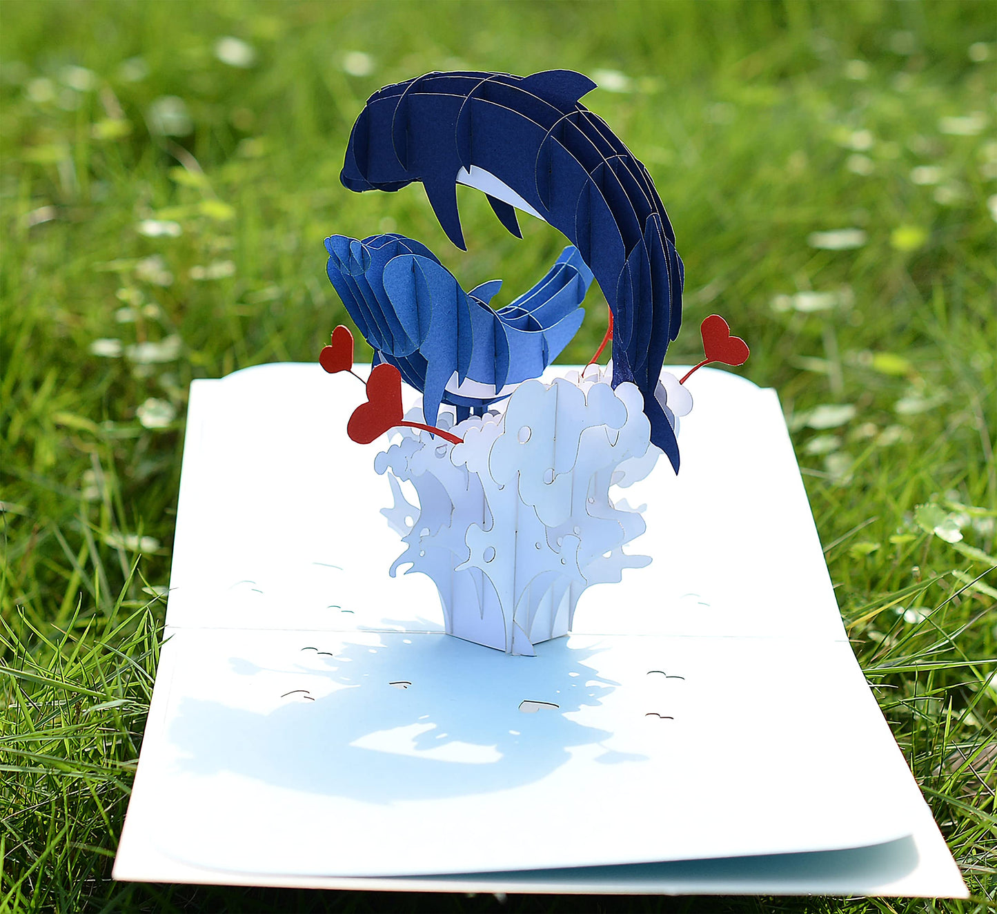 Tarjeta delfines 3D – Saltan juntos por vuestro amor