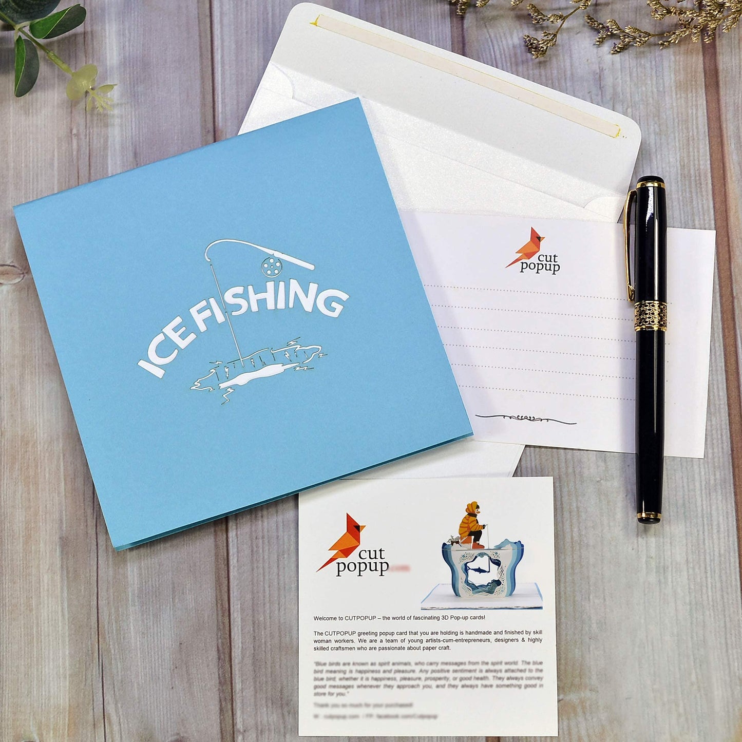 Tarjeta pescador 3D – Amor paciente con caña en mano