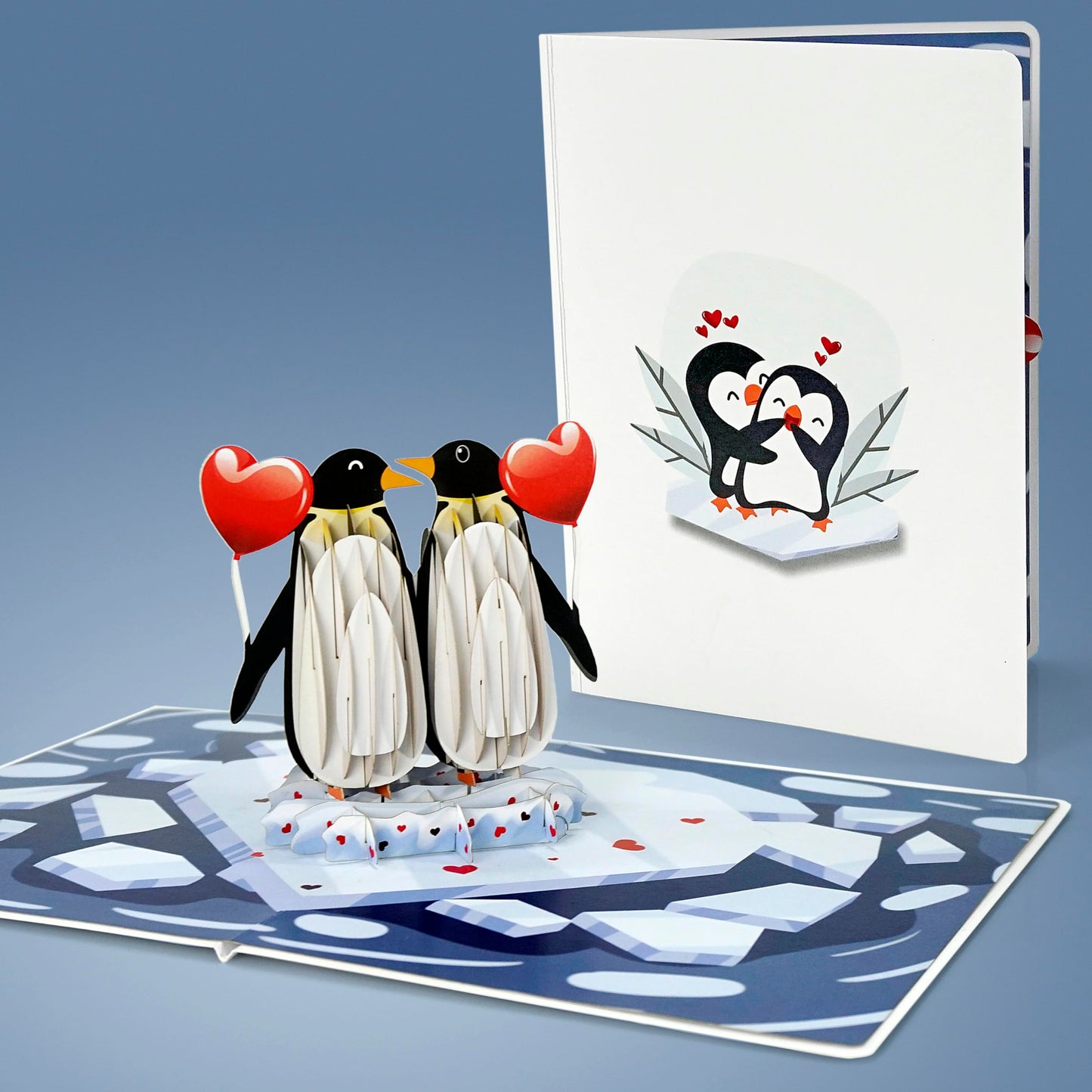 Tarjeta pingüinos 3D – Juntos, incluso en el hielo