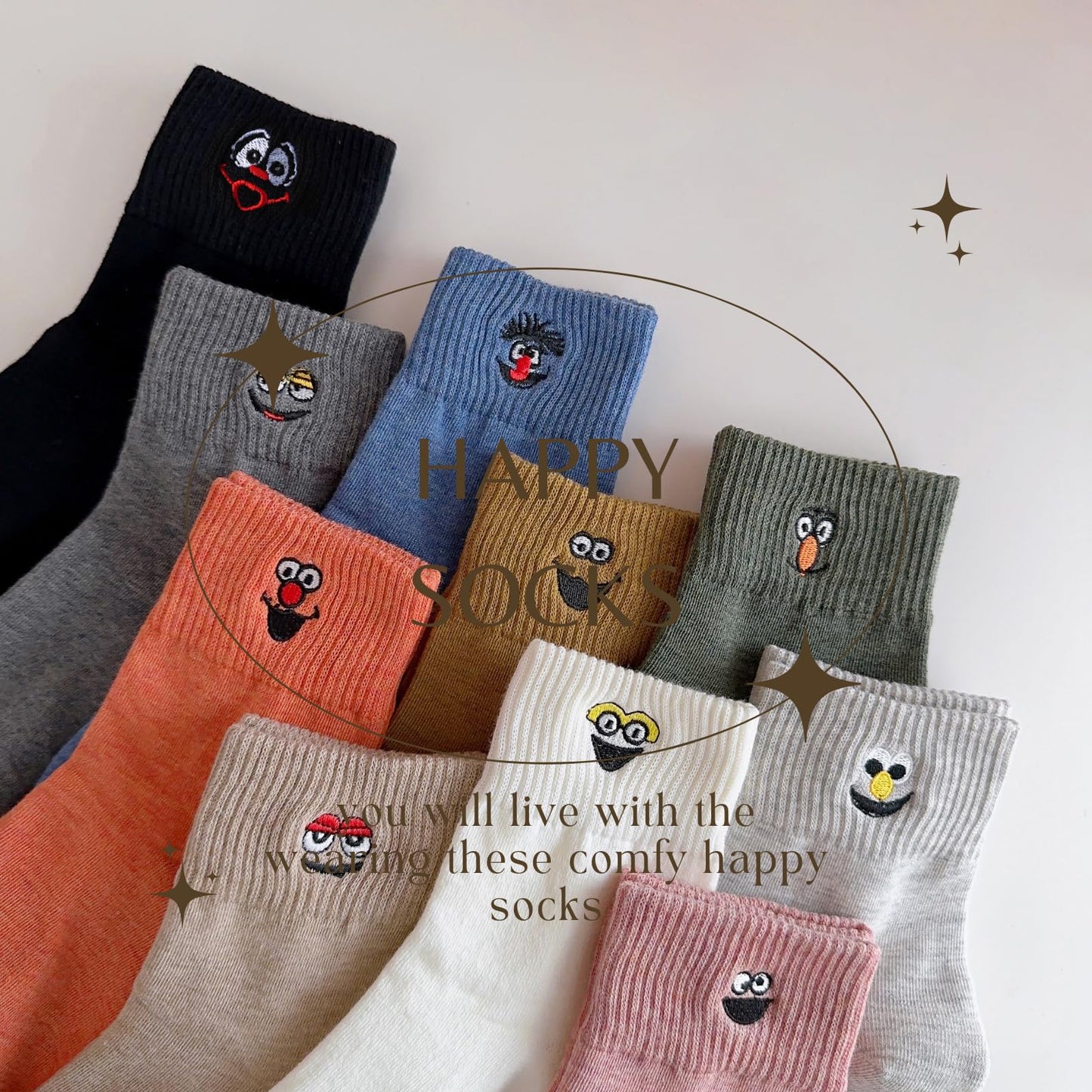 Calcetines con caras bordadas – Ríete con cada paso