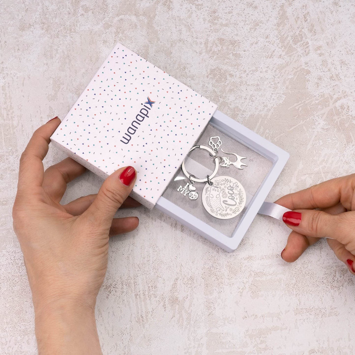 Llavero personalizado con gatos – Amor peludo en versión mini