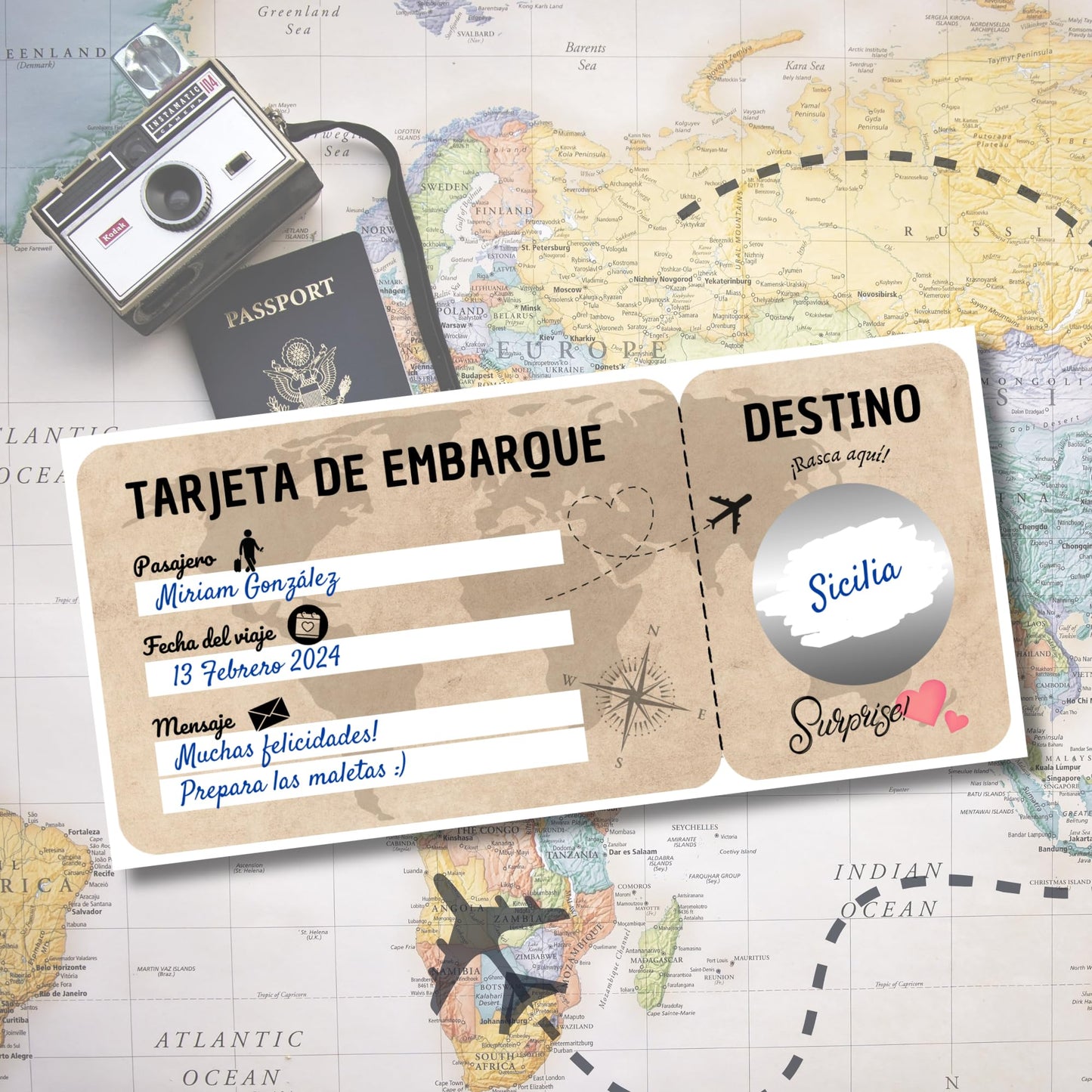 Tarjeta sorpresa de viaje – Rasca el destino y haz las maletas