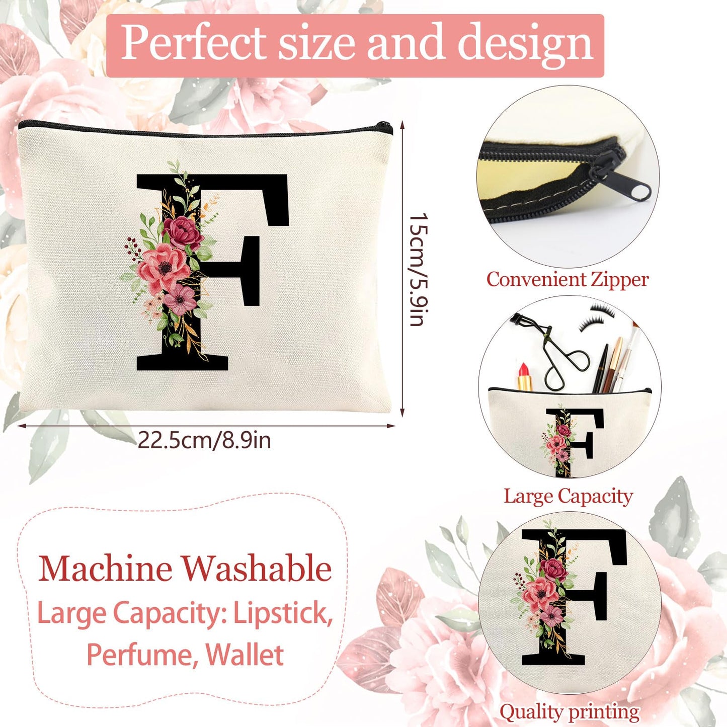 Bolsa personalizada con inicial floral – Flores, letra y mucho espacio