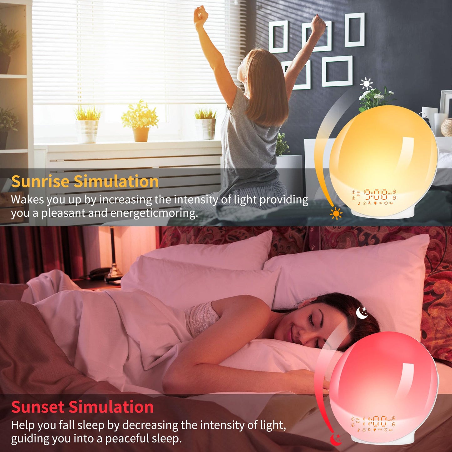 Despertador amanecer LED – Despierta con luz, sonidos y cero estrés