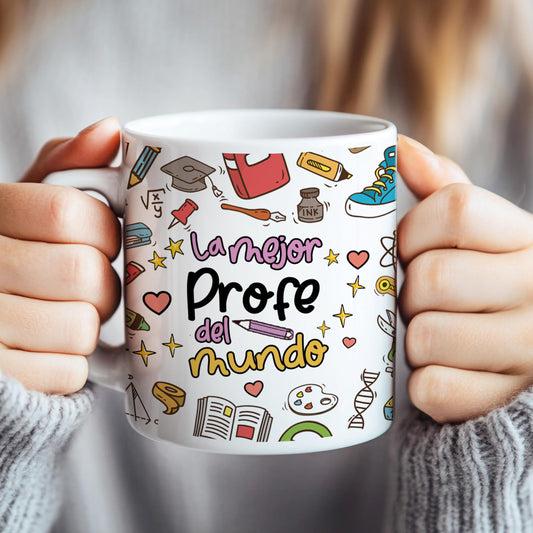 Taza “La mejor profe del mundo” – Café con cariño para tu maestra favorita