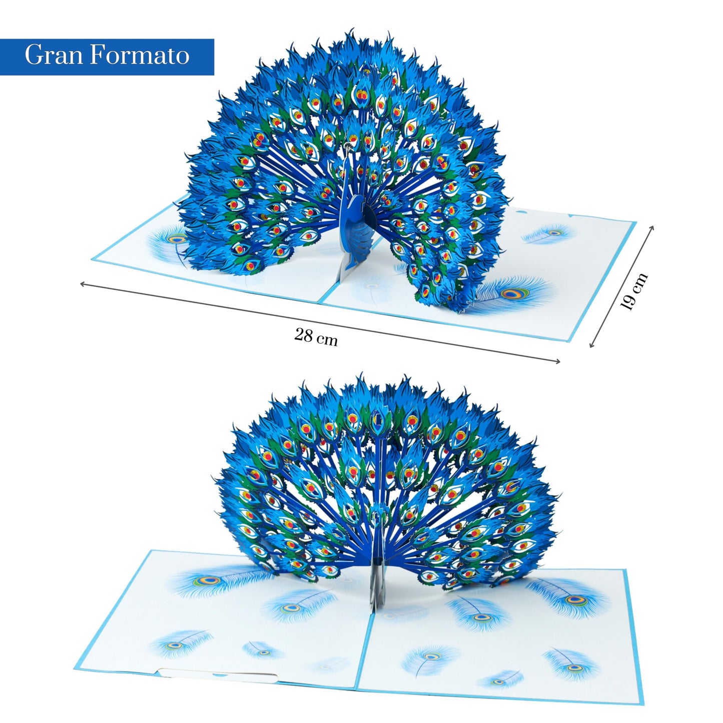 Tarjeta pavo real 3D – Orgullo, plumas y mensaje