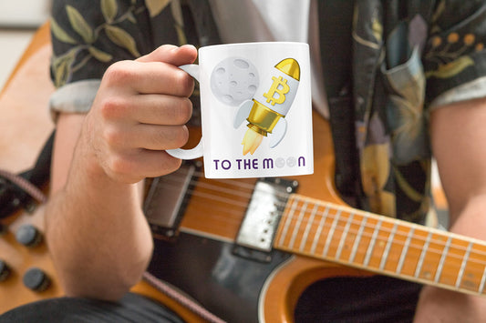 Taza Bitcoin “To the moon” – Para holders con cafeína en vena