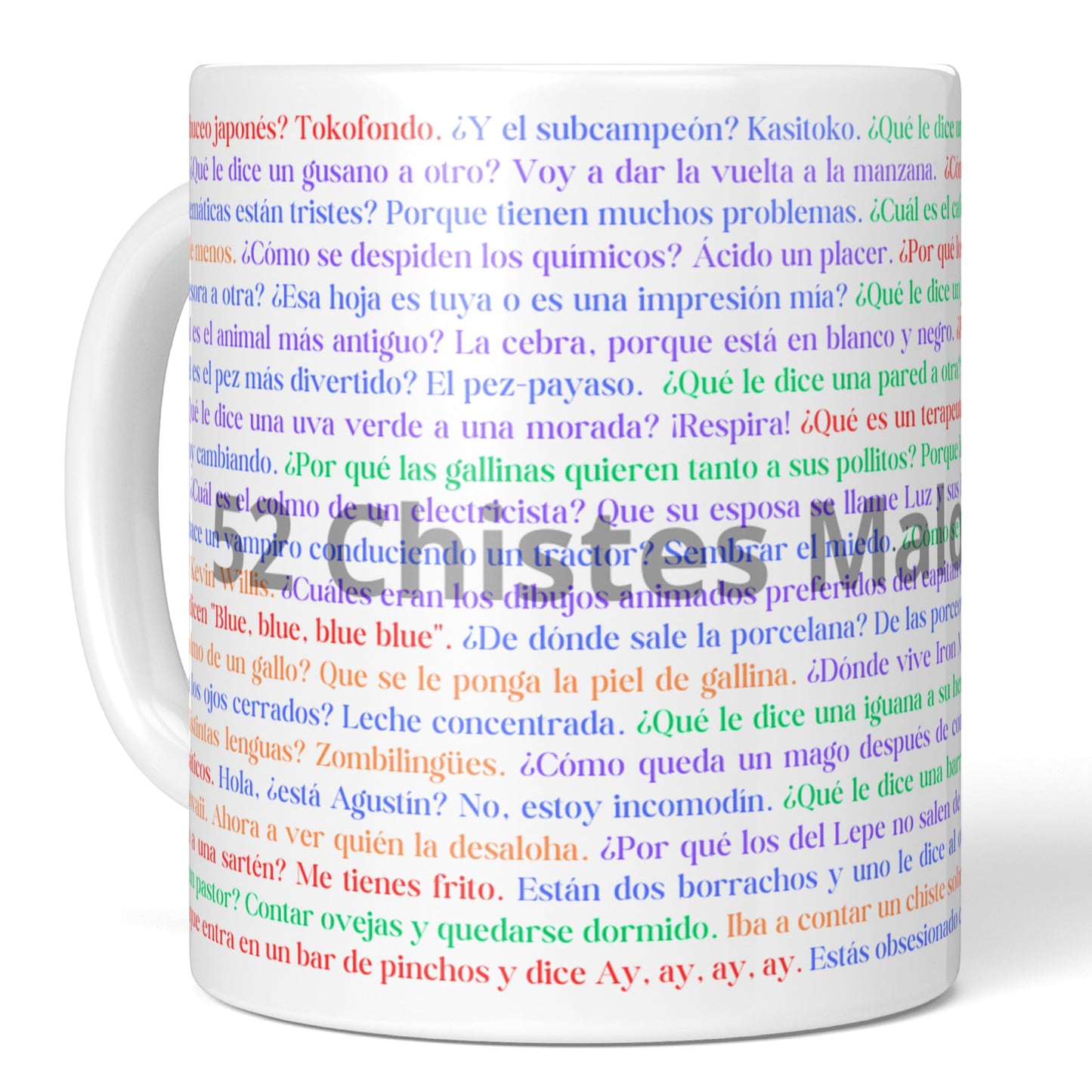 Taza 52 chistes malos – humor absurdo para empezar el día