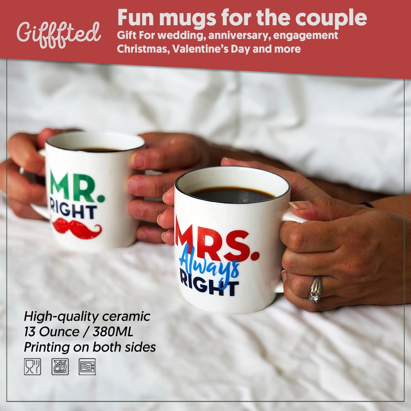 Mr Right & Mrs Always Right – Set de tazas de cerámica