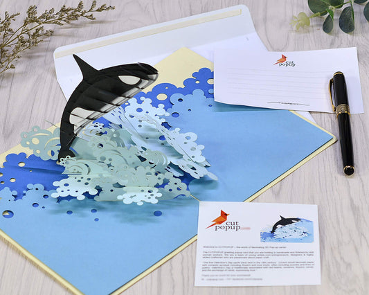 Tarjeta 3D Orca – Salto de libertad sobre las olas