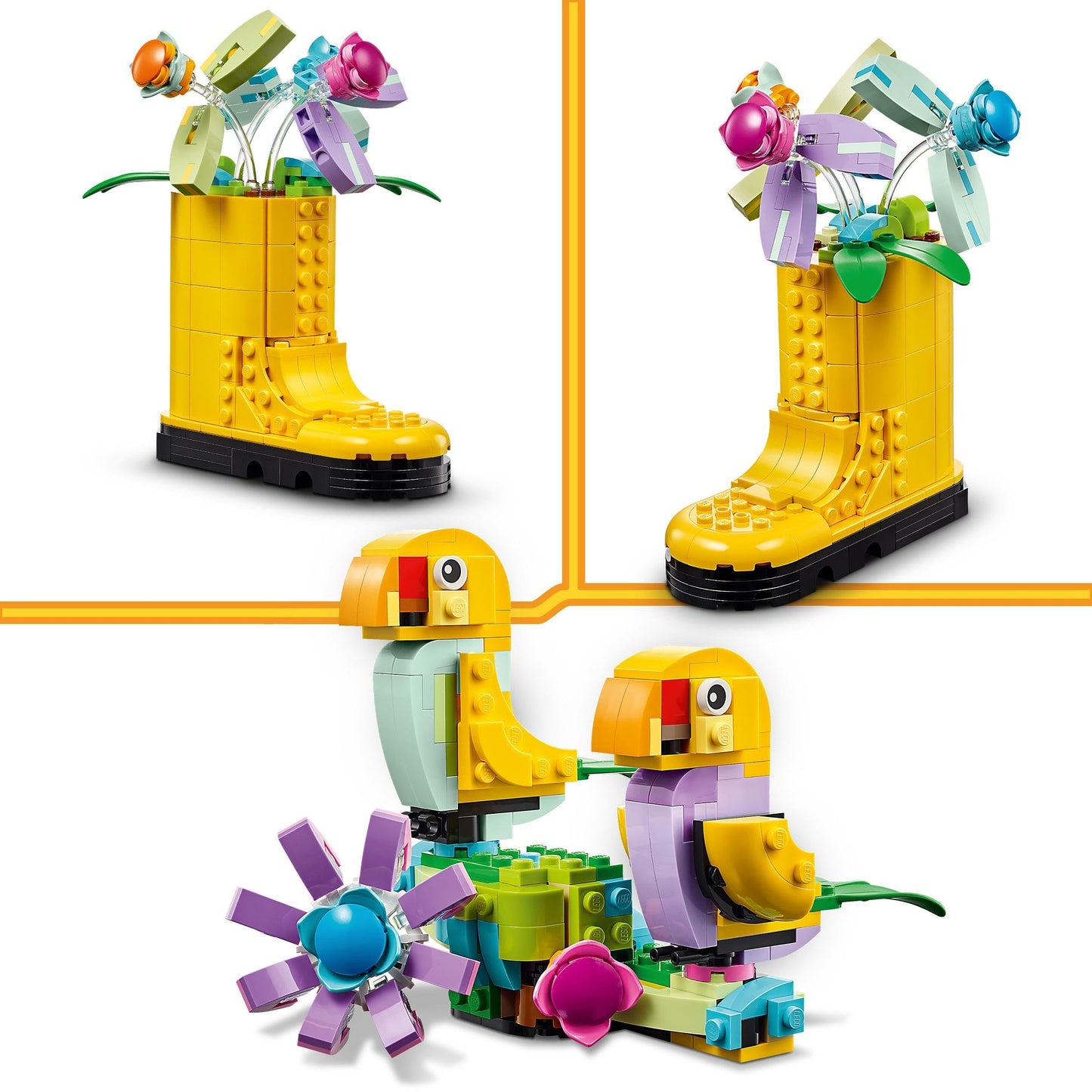 Flores en regadera 3 en 1 LEGO – Bota, aves y pétalos que cobran vida