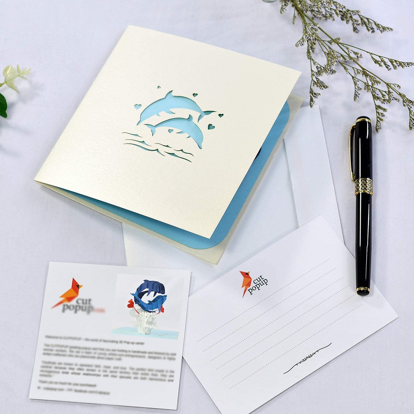 Tarjeta delfines 3D – Saltan juntos por vuestro amor