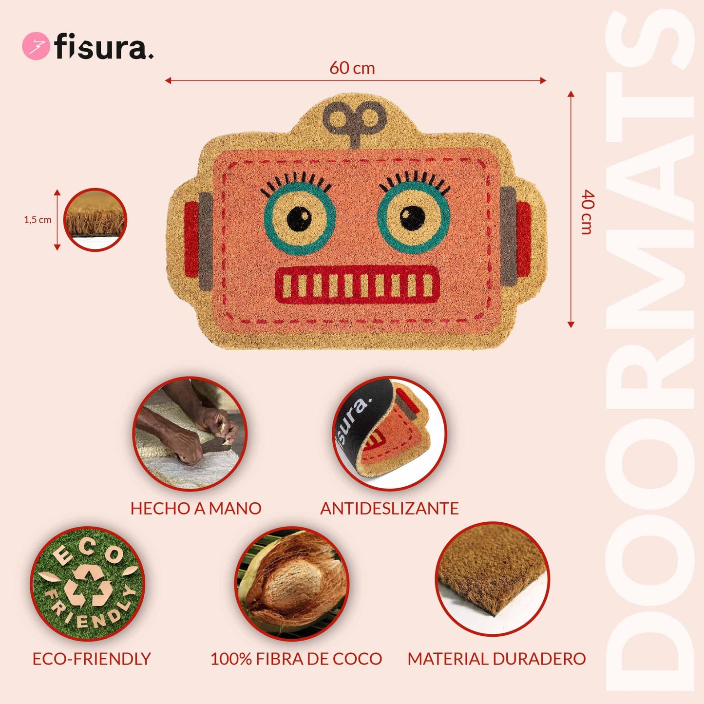 Felpudo robot rosa – Bienvenidas retro en 8 bits