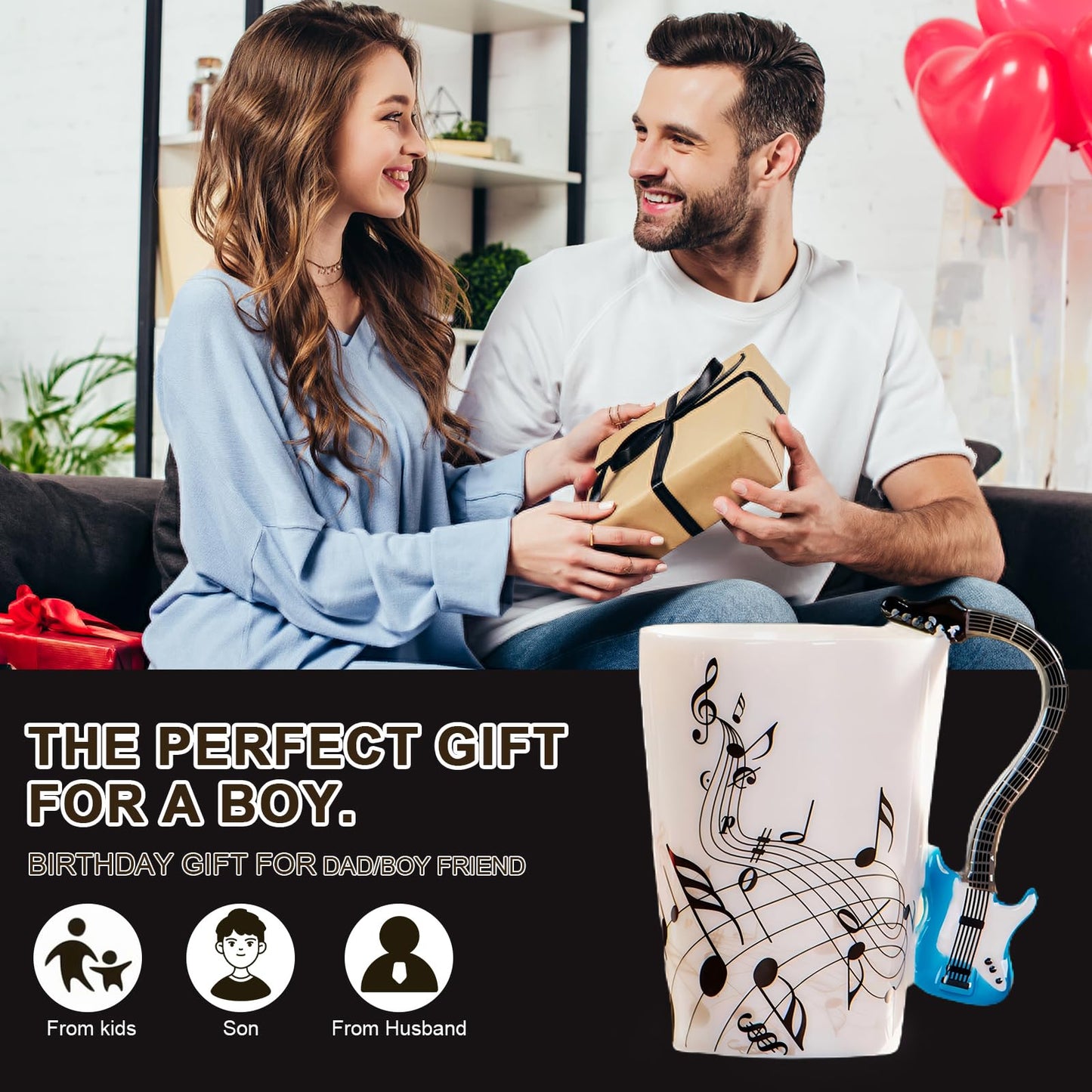 Taza guitarra – Café con notas y partituras