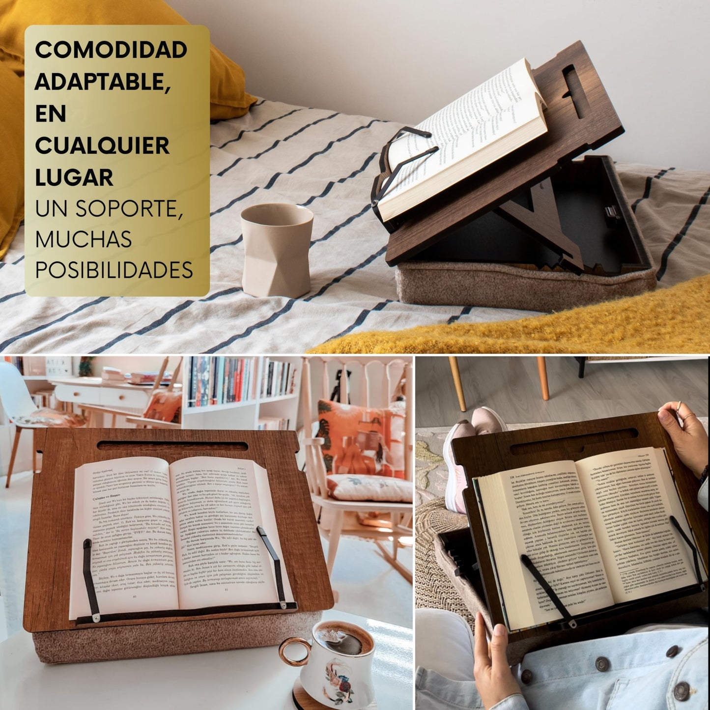 Soporte libros de madera – Lectura en ángulo perfecto